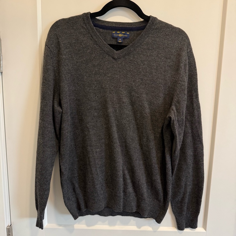Club Room Dark Gray Extra Merino/Acrylic V-Neck Sweater